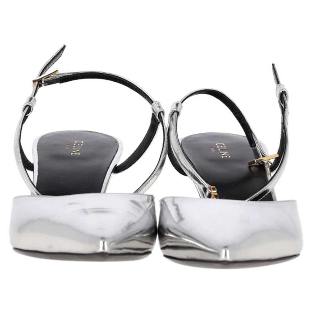Celine Ankle Strap Pointed Toe Pumps in Silver Leather - Picture 3 of 7